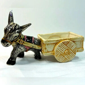 Vintage Ceramic Donkey Pulling Cart Planter Made  in Occupied Japan